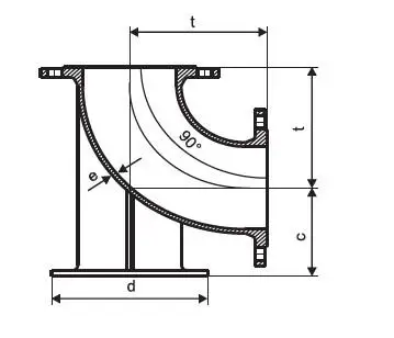 ISO2531 Ductile iron Double Flanged Pipe Fitting 90 Degree DI Duckfoot Bend