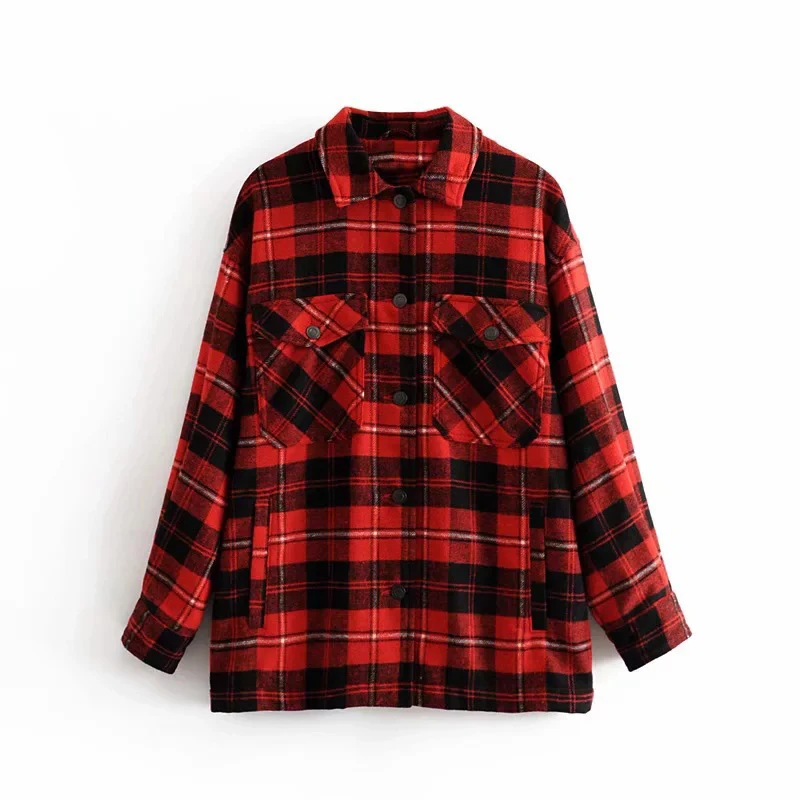 

Buffalo Plaid Jacket Checked Shirt Coats Loose Casual Coat Fall Winter Outerwear Tops Xmas Oversized Wool Blend Women Polyester, 7 colors