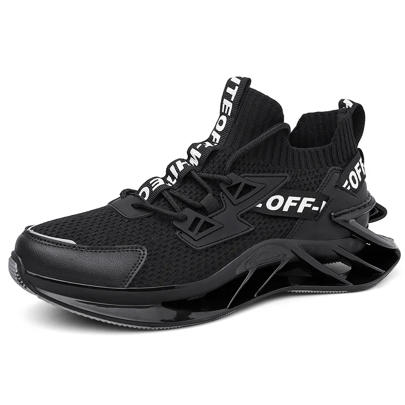

men's fly woven blade shoes pure black shoes tide shoes shock absorption
