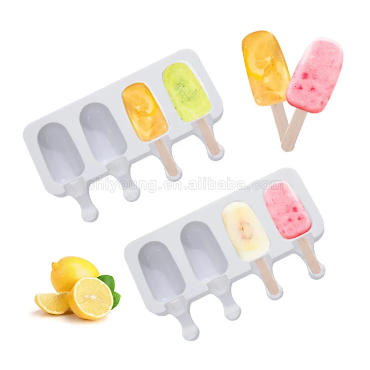 

High quality BPA free 4 cavities juice popsicle children pop lolly tray silicone frozen ice cream tools molds