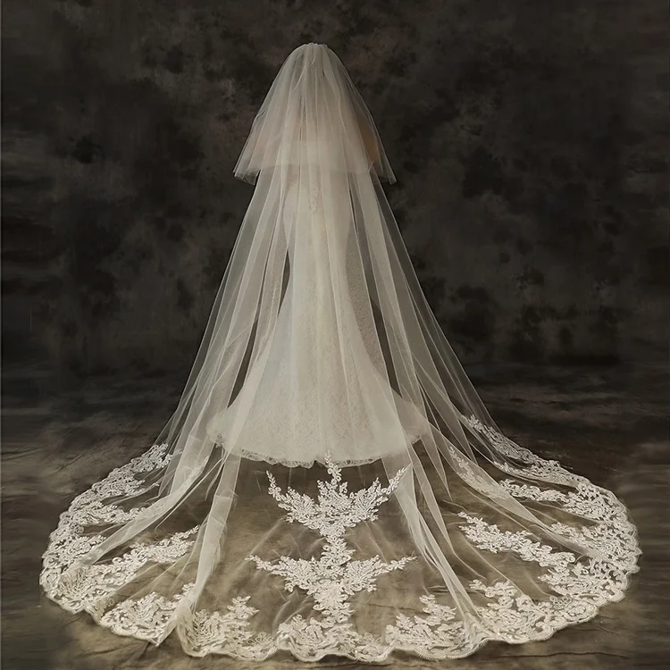 

Shenglan New 3m Long Tailing Two-layer Wedding Bridal Gowns White Lace Bridal Wedding Dress, Ivory,pure white
