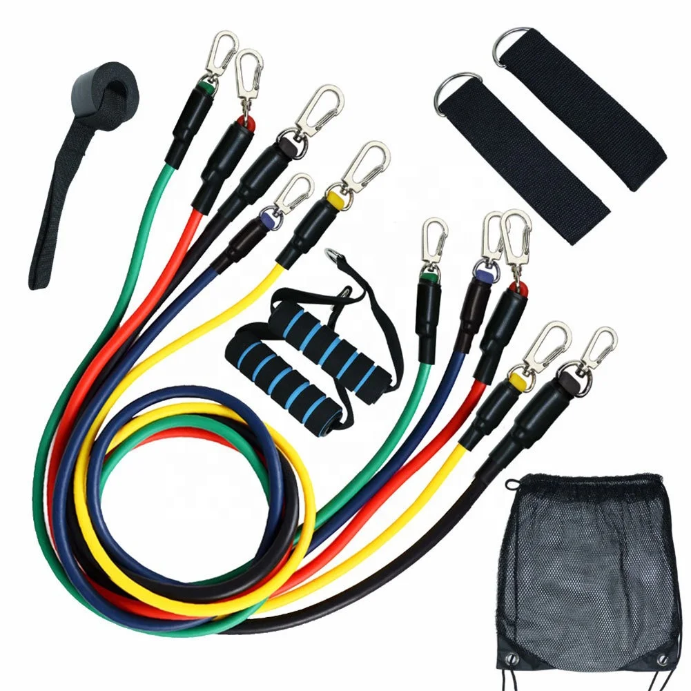 

2021 Popular Fitness Elastic Yoga Strength Training Exercise 11 Pieces Resistance Band Set, Customized