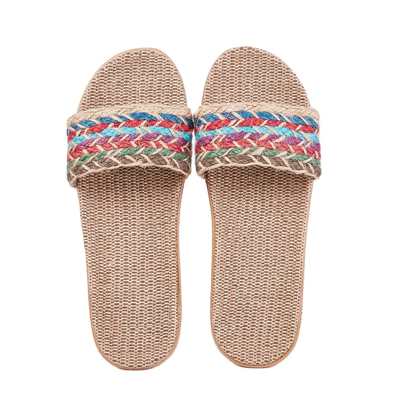 

Suihyung Women Flax Slippers Flat Sandals Summer Non-Slip Ladies Home Shoes Breather Belt Casual Slides Female Indoor Flip Flops