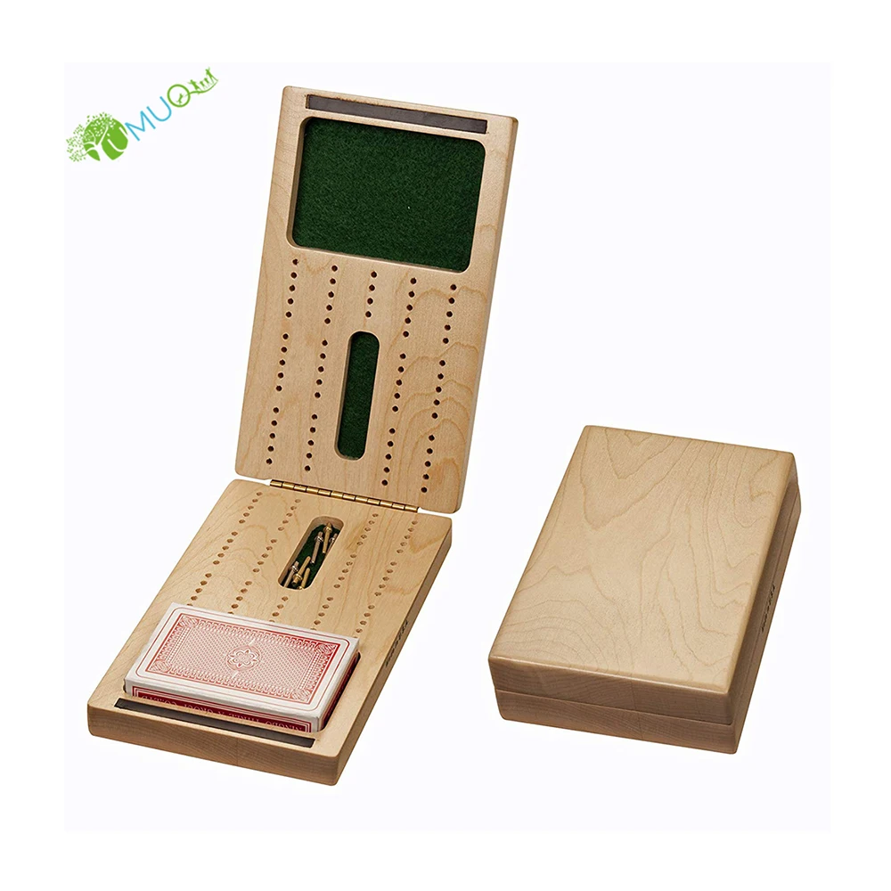 

YumuQ Wooden Travel Folding Cribbage Board Game Set, Cribbage Boards with Metal Cribbage Pegs, Wooden color