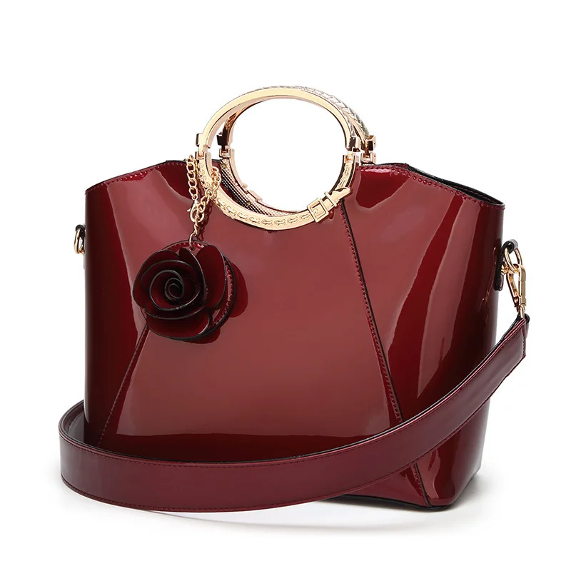 

Ladies Classic Wild Glossy Patent Leather Ring Handbag