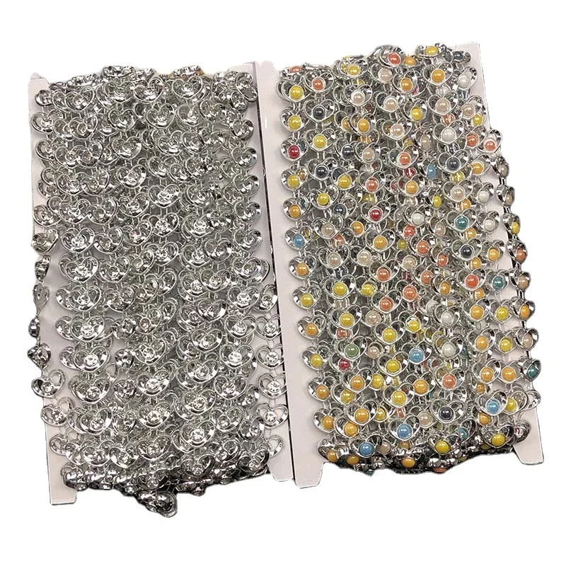 15mm Diy Sewing Heart Shape Crystal Beaded Lace Fabric Decorative Dancewear Stage Costume Textile Pearl Edge Chain Lace Trims