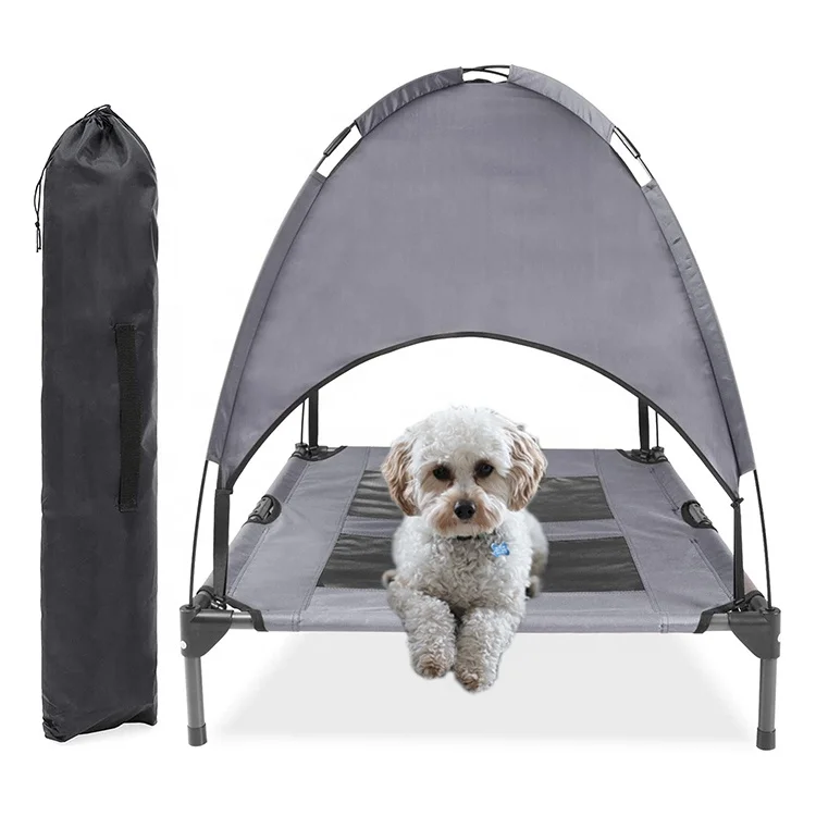 

Elevated Cooling Adjustable Chew Proof Pet Dog Bed Cot with Canopy Outdoor Removable Dog Bed Foldable Dog Tent, Gray