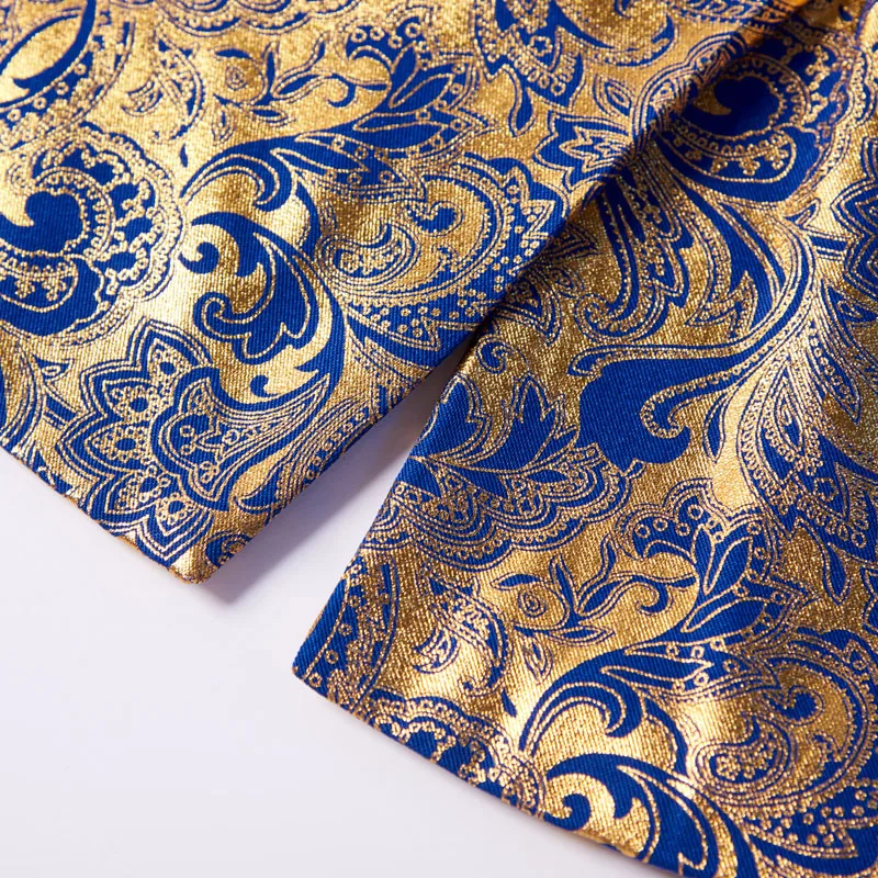 
Mens Three-piece Set Wedding Suits Gold Floral Pattern Slim Fit Party Prom Dress Tuxedo Singers Costume Smoking Uomo 