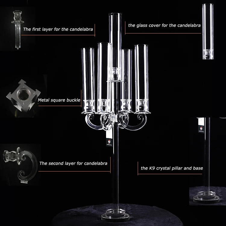 Glass Tubes Candle Holders Long Steam Pillar 5 Arms Crystal Candelabra