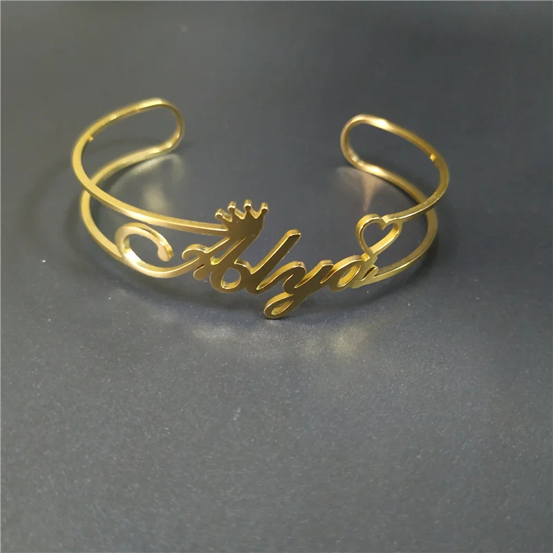 

Kids Rose Gold Plated Stainless Steel Bangles 18K Custom Name Titanium Bangle Adjustable Bracelets