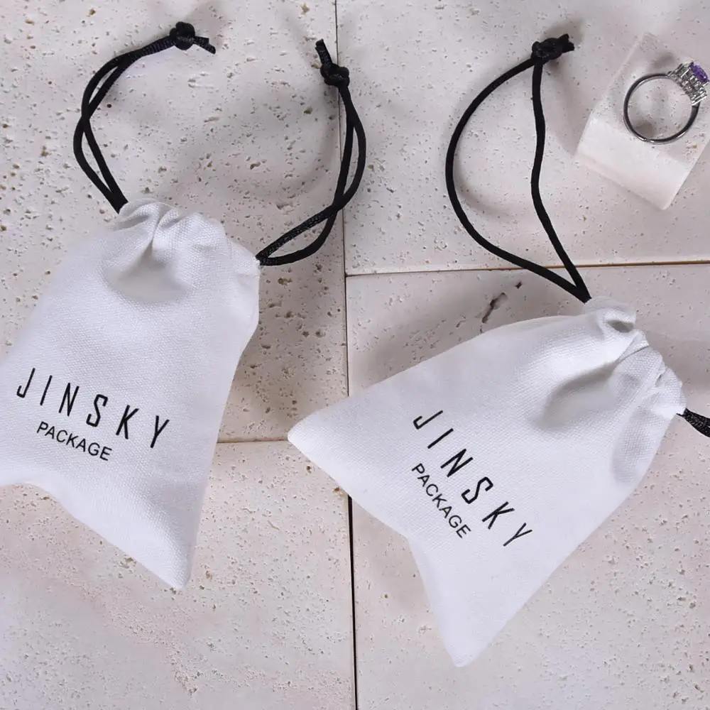 

JINSKY fashion customized high-end microfiber jewelry bag luxury drawstring jewelry gift pouch, White