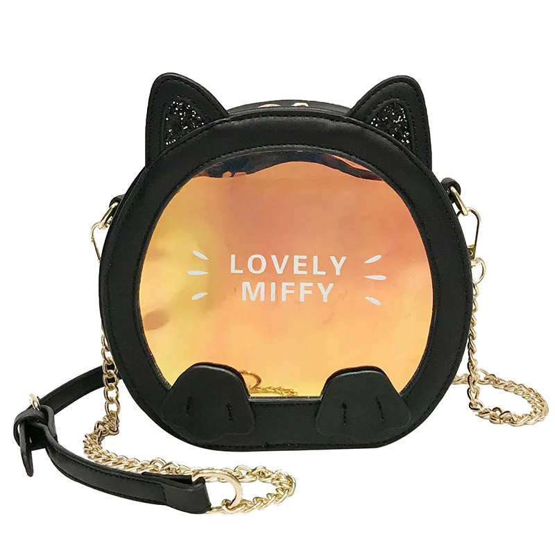 

Lovely cat design chain girls shoulder leather crossbody bag customized holographic Ita bag, As picture show