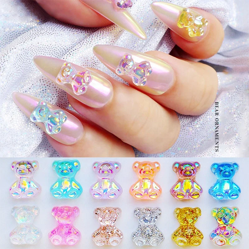 

Oosi De Cartoon Mini Bear Nail Art 6mm, 8mm, 10mm Candy Colorful Shimmer Transparent Lovely Kawaii Resin 3d Bear Nail Charms, Muilt color