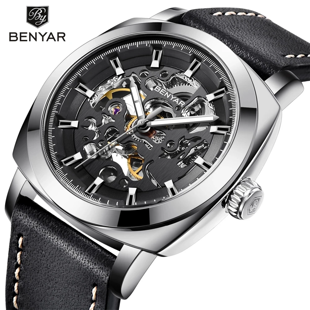 

BENYAR 5121 New Brand Men's Watches Automatic Mechanical Watch Sport Clock Leather Casual Business Wrist Watch Relogio Masculino, 6-colors