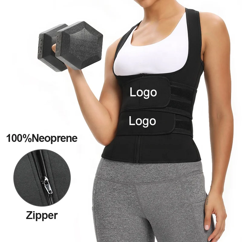 

Vendor Zipper Neoprene Shaper Fajas Colombian Girdle Women Sweat Sauna Corset Belt High Waist Double Strap Waist Trainer Vest, Black