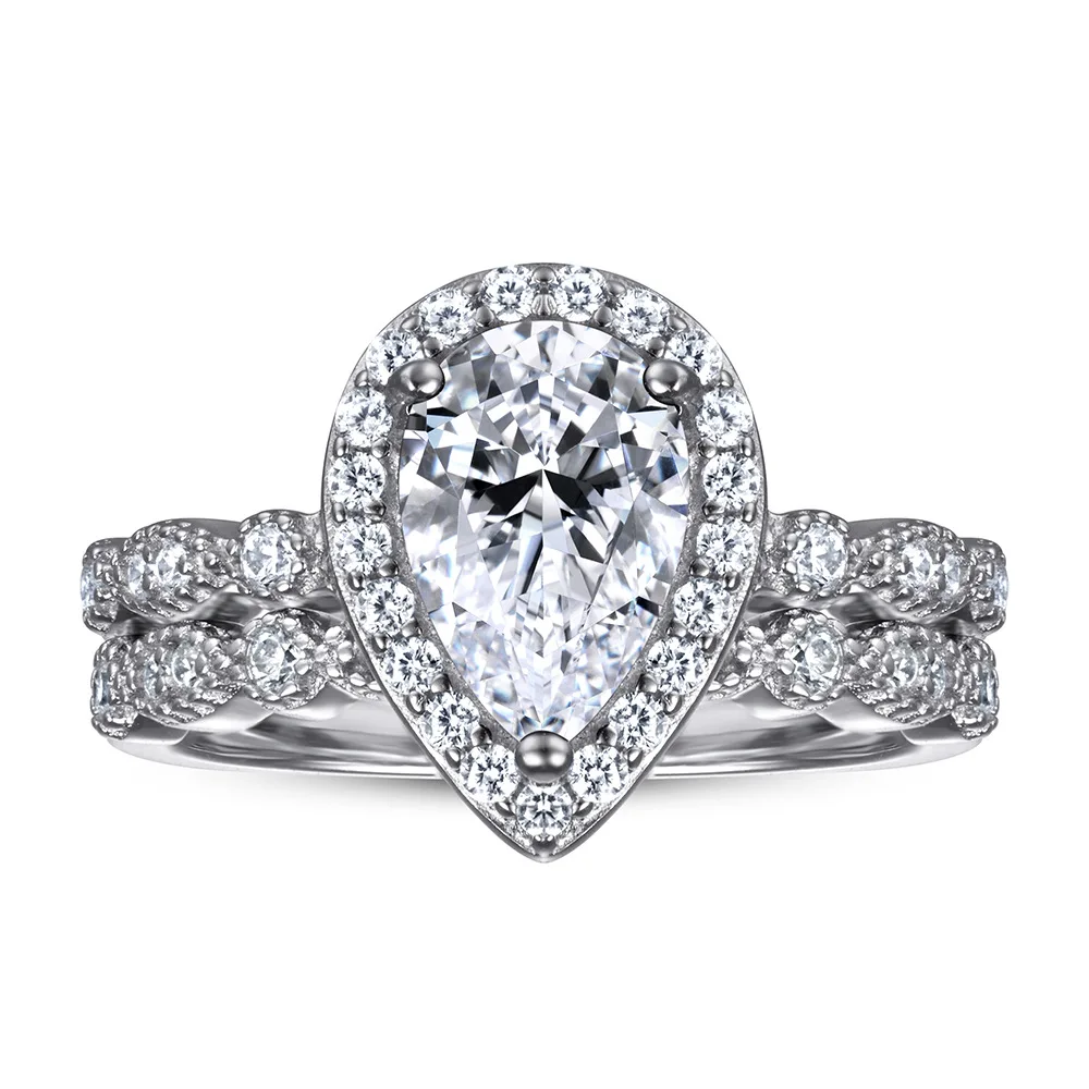 Wedding Ring Set Three-Piece Heart Pattern Engagement Jewelry Women's S925 Sterling Silver Rings