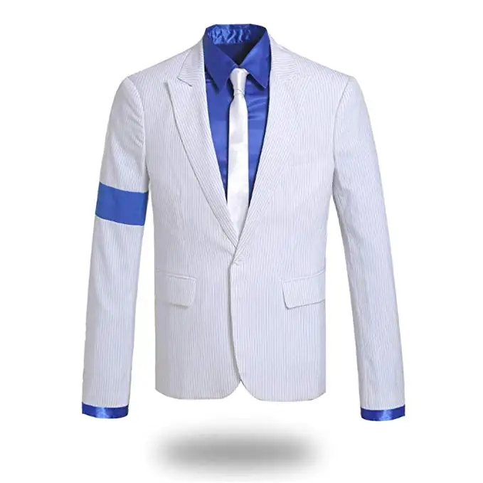 

Michael Jackson Costume Child Adult Michael Jackson Cosplay Stripes Smooth Criminal Suit Jacket +Pants+Shirt+Hat+Tie, White