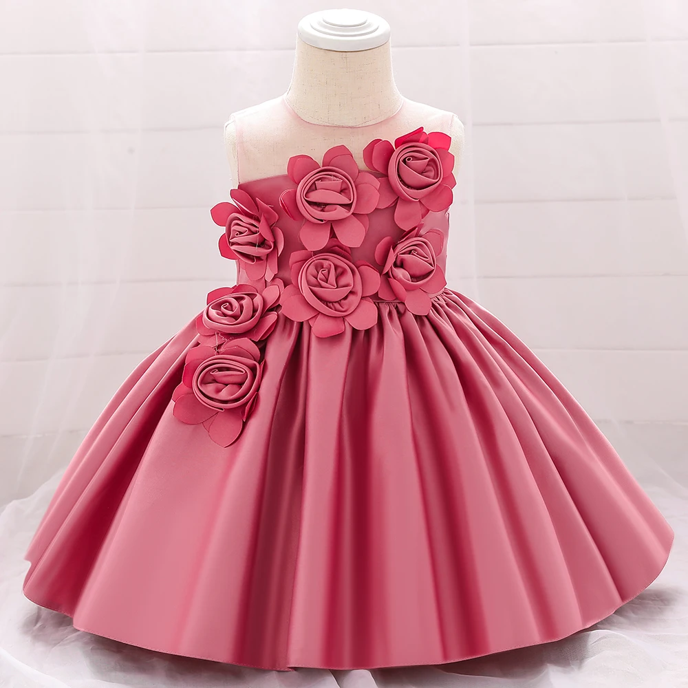 

MQATZ Hot Sale Sleeveless O-neck 0-12Y Children Clothes Flower Girl Party Dress L5068XZ, White.wine red.green.pink