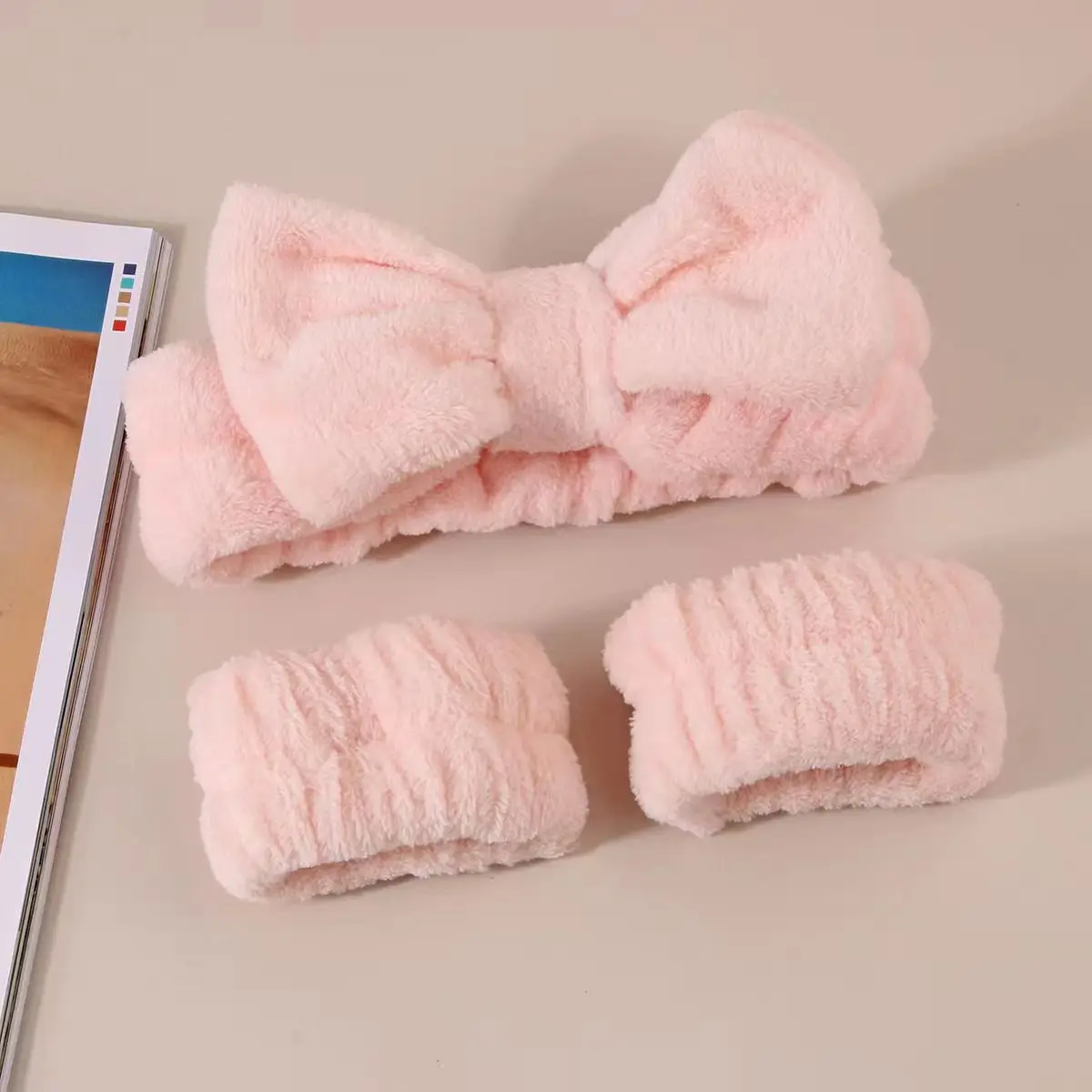 

2023 Hair And Wrists Band Organic Spa Towel Wash Bow Headband Set