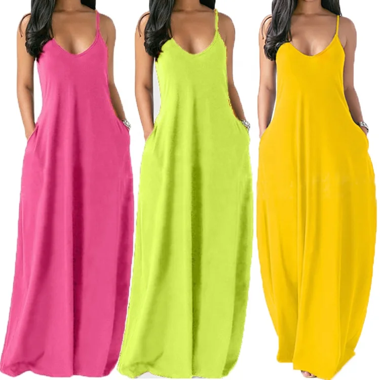 

Customized Plus Size Long Maxi Dress V Neck Suspender Strap Women Summer Dress Solid Color Long Dresses Women Maxi Casual, 54 solid colors