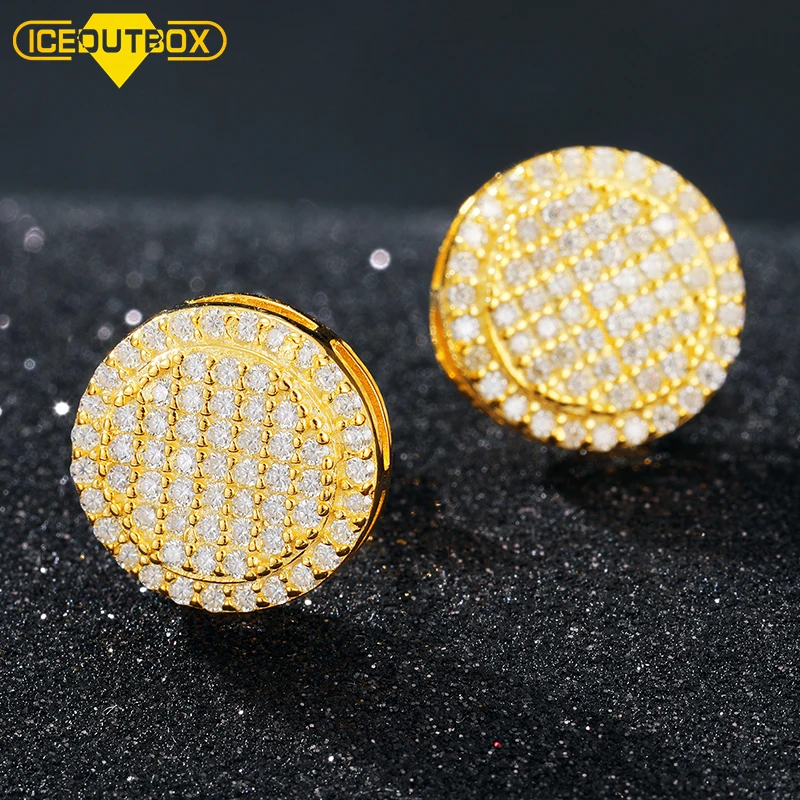 

White Gold Iced Out Round Shape Moissanite Earrings Hip Hop Jewelry for amazon/ebay/wish online store for Wholesale in Stock