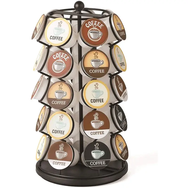 

E109 35pcs Carousel Coffee Pod Storage Holder Rack Compatible K Cups Spins 360 Degrees Rotatable Coffee Capsule Rack, Black