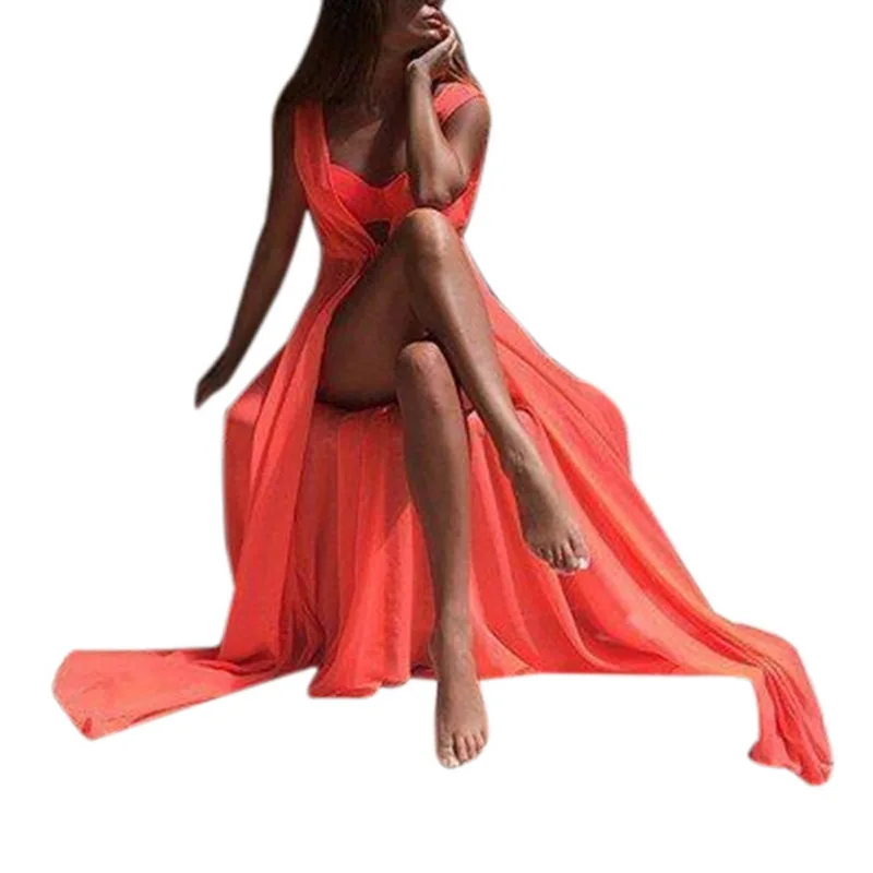 

Women's Chiffon Solid Color Bikini Sunscreen Beach Long Blouse Cover Up