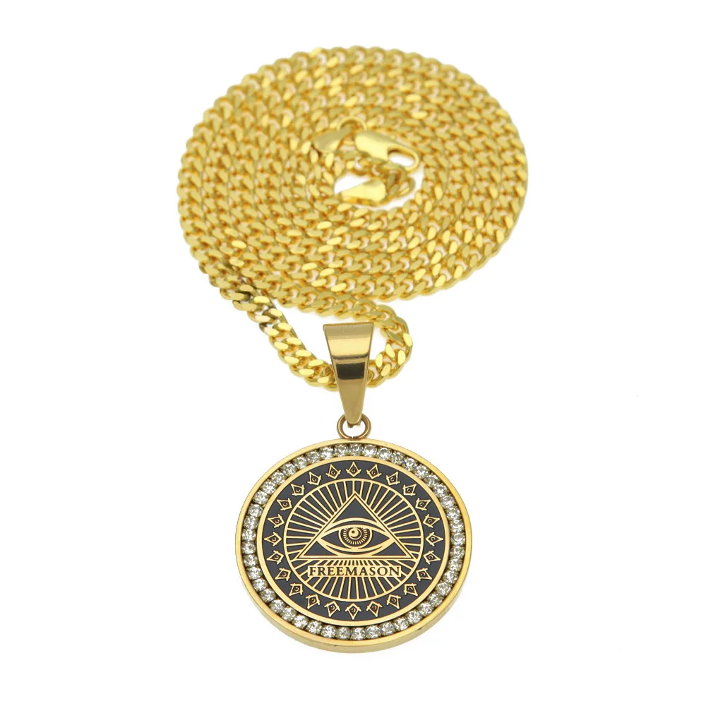 

Rock Hip Hop FreeMason Horus Eye Pyramid Round Rhinestone Army Pendant, Customers' request