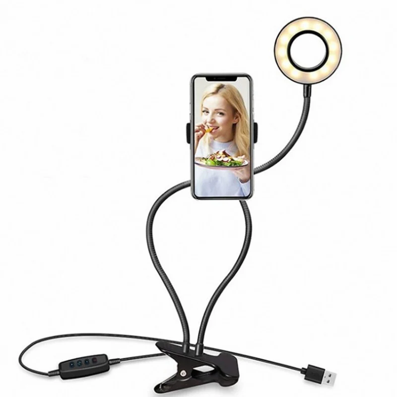 

Selfie Ring Light Multifunctional Mobile Phone Clip With Ring light Desktop Rotating Beauty Lamp