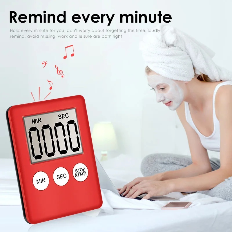 
ABS Magnetic LCD Digital Kitchen Countdown Timer Alarm with Stand White Kitchen Timer Practical Cooking Timer Alarm Clock 