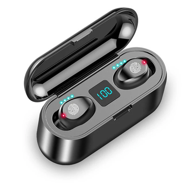 

Factory hot sale true wireless headset TWS wireless earbuds F9 earphones with charging case display BT wireless headphones