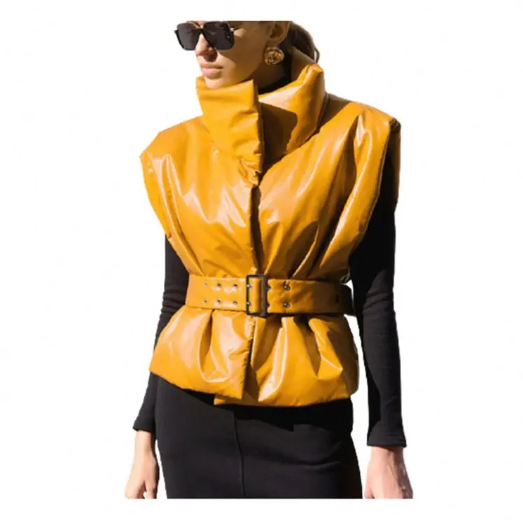 

Best Design 2020 Fashion Clothing Without Sleeves Solid Color Leather Women Outwear Lady Coat Women Coat And Jackets