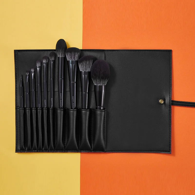 

FEIYAN Dropshipping Product Maquillaje Full Black Makeup Brush 10pcs Super Soft Vegan Por Mayor Profesional Brocha De Maquillaje, Customized color