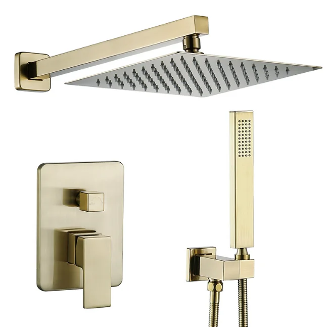 

10inch Shower Faucet Set with Valve and Trim Brushed Gold Concealed Valve Handheld Spray Mixer Shower Set