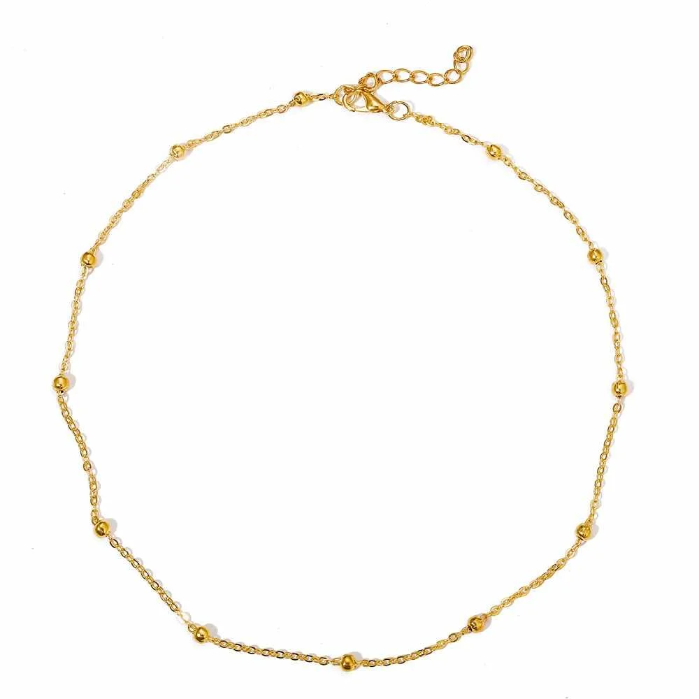 

Cheap Fashion Thin Chains Women Necklaces Alloy Gold Plating Bead Choker Necklace for Female Simple Design