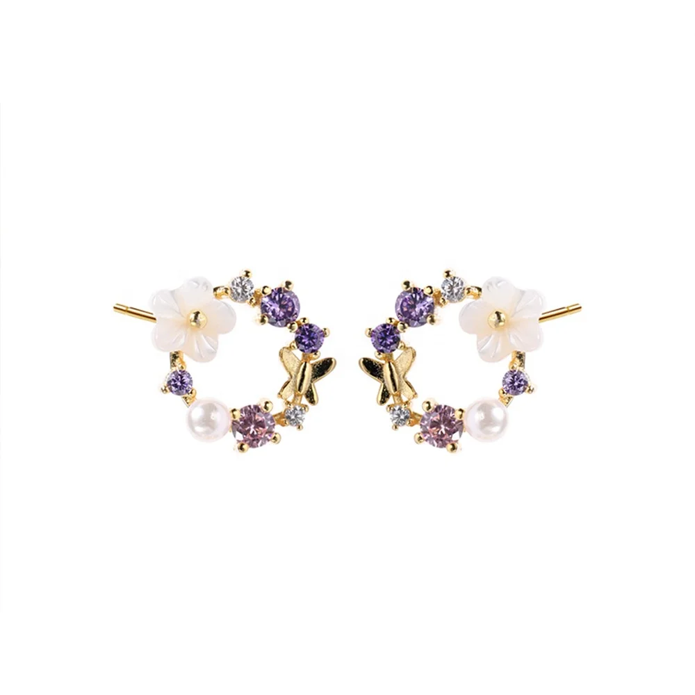 

Woman Fashion Cute Zirconia Jewelry 925 Sterling Silver Flower Stud Earring