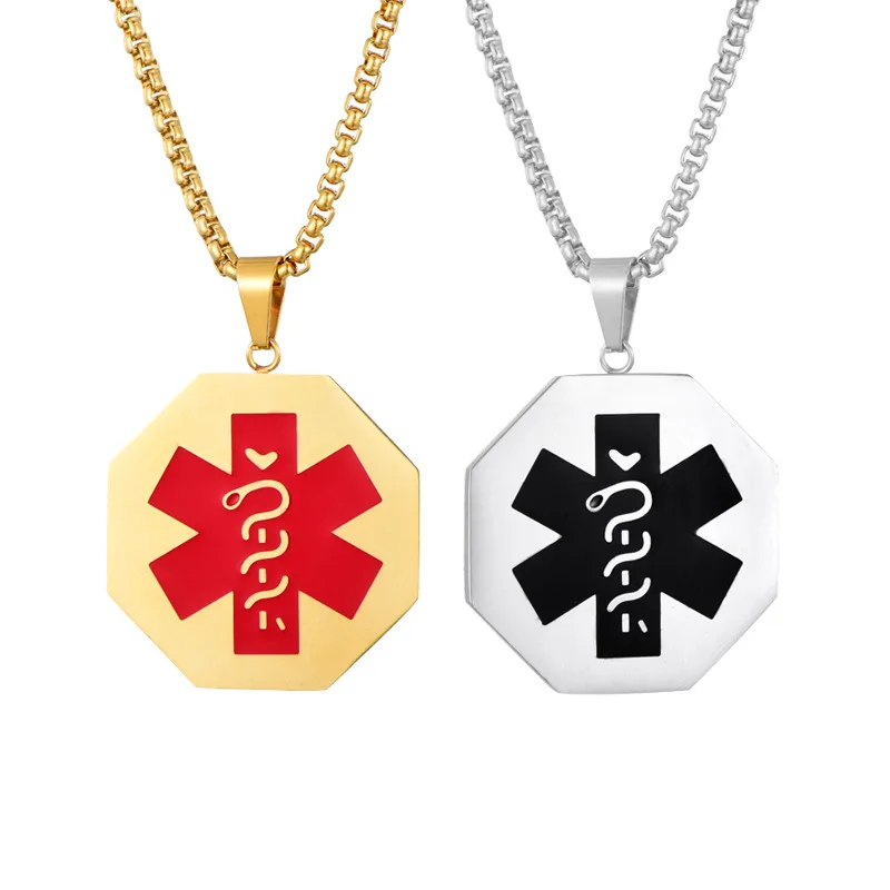 

Energinox Octagonal Stainless Steel First Alert Emergency Diabetes Medical Necklace