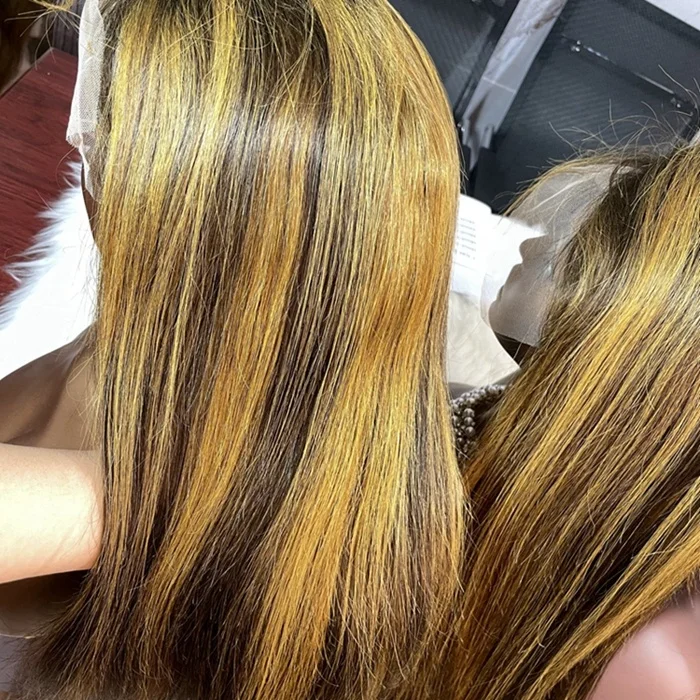 

Highlighted Wigs Vendor Wholesale Best 1b Honey Blonde Ombre 100% Peruvian Virgin Human Hair Wig Transparent HD Lace Front Wig
