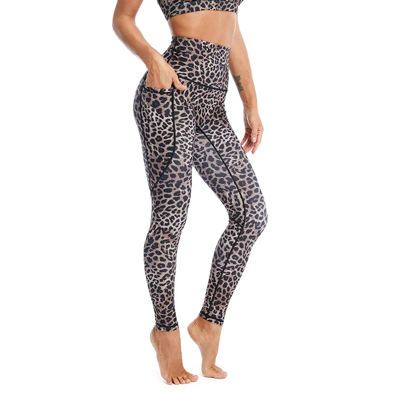 

Women High Rise Compression Leopard Training Jogging Tights with Pocket