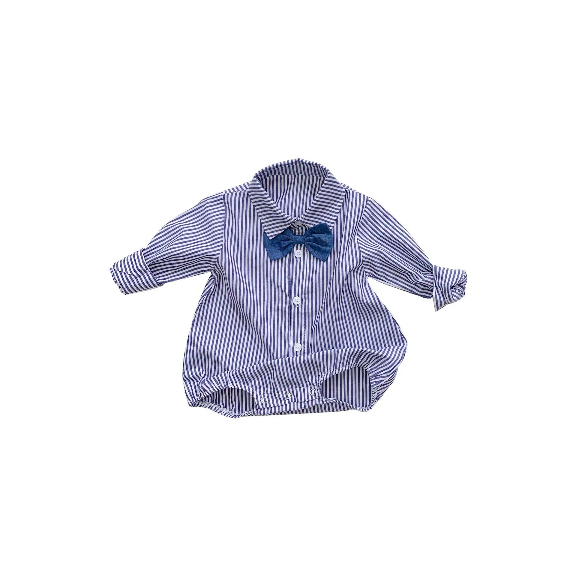 

baby striped turn-down collar shirt romper with bow boys long sleeve shirt baby triangle package fart clothes