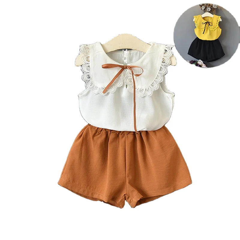 

Foreign trade explosion 2020 summer new chiffon lapel top plus shorts two-piece kids girl korean version children clothing
