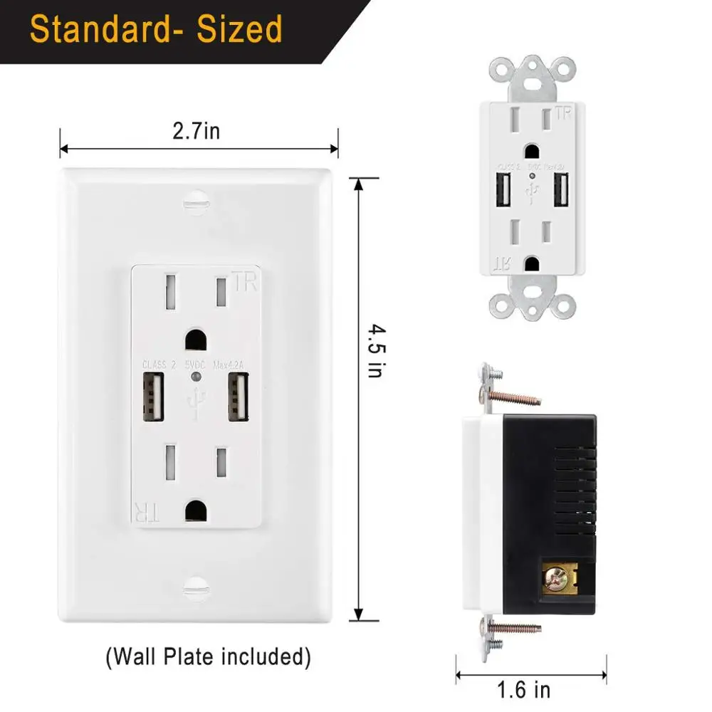 
Free Sample Dual 4.2A Fast Charging USB Wall Socket 