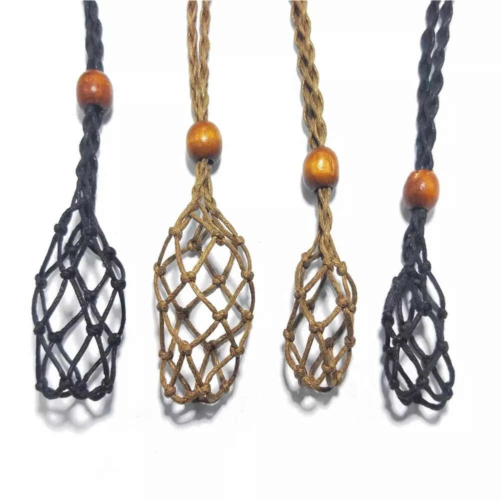 

1pc Necklace Cord Empty Stone Holder Natural Quartz Crystal Raw Stone Chakra Point Healing Fish Netted Indians Amulets Pendant