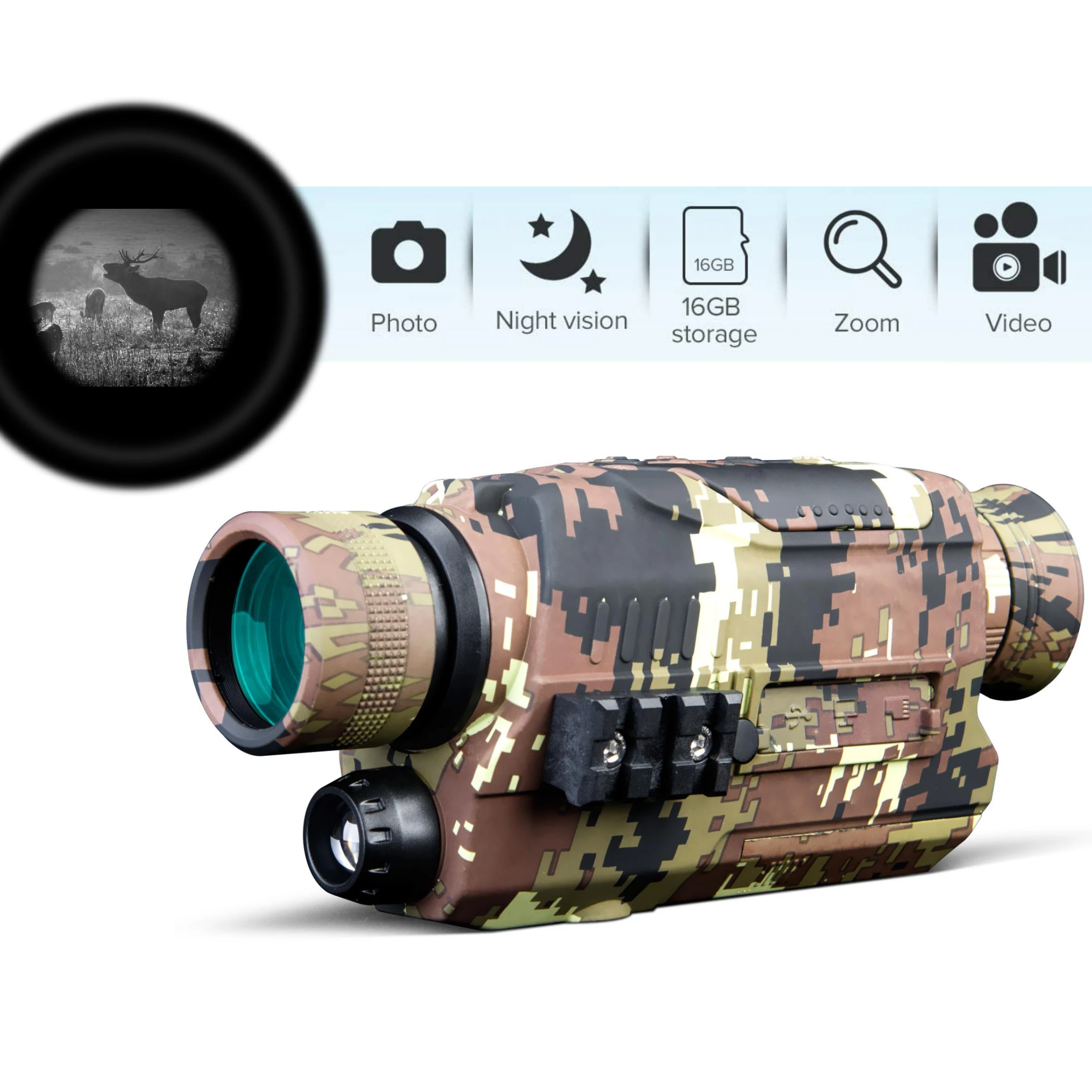 

Night Vision Monocular Infrared Digital Video Camera for Hunting Night Fishing Night Security Patrol, Black, camouflage