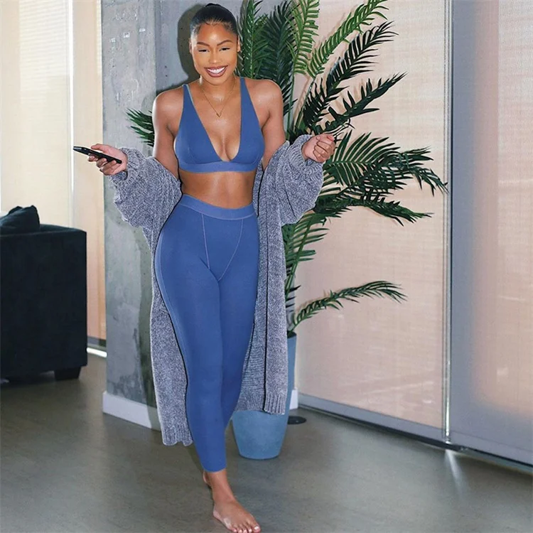 

2020 two piece high waist sports bra top seamless yoga wear set for women Custom Adjustable Plus Size Sexy Yoga Bra Set