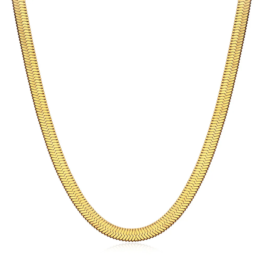 

4MM Bohemia Titanium Steel 18K Gold Plated Herringbone Chain Necklace Flat Snake Chain Necklace For Women Choker Jewelry