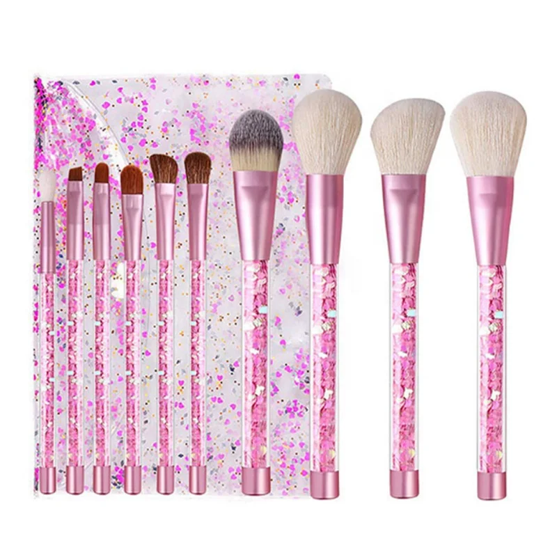 

Factory stock 10pcs professional makeup brush set crystal quicksand makeup brush Crystal Handle beauty tools, Pink