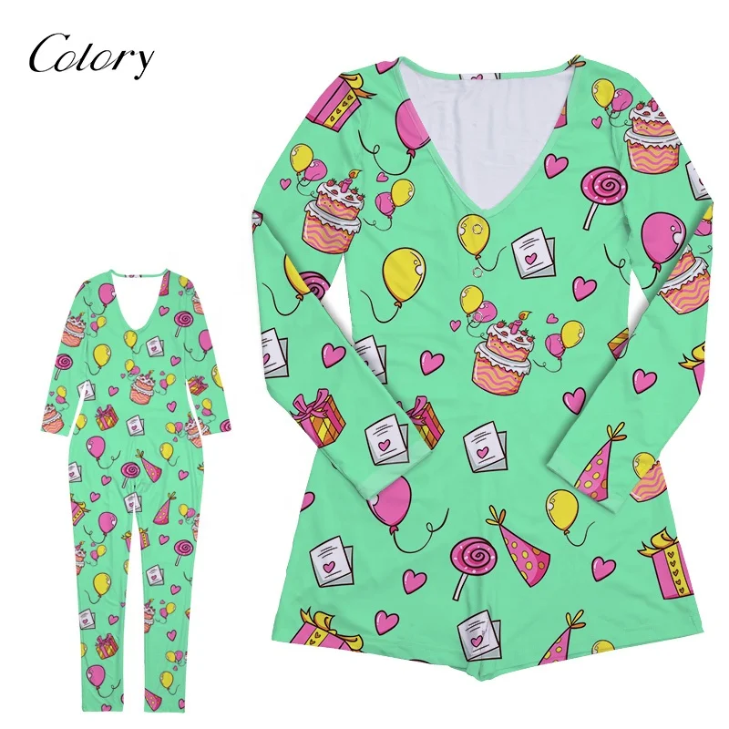 

Colory Polyester Full Sleeve V Neck Pajama Women Summer Sexy Fruit Printing Sleepwear Underwear Pajamas Onesie, Customized color