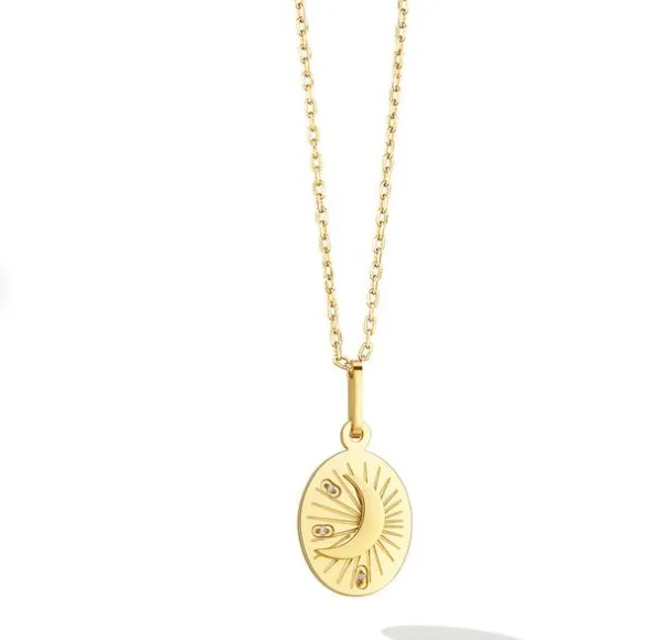 

Trendy 2021 Waterproof Jewelry Summer Accessories Coin Charm CZ Diamond Sun Moon Crescent Pendant Necklace