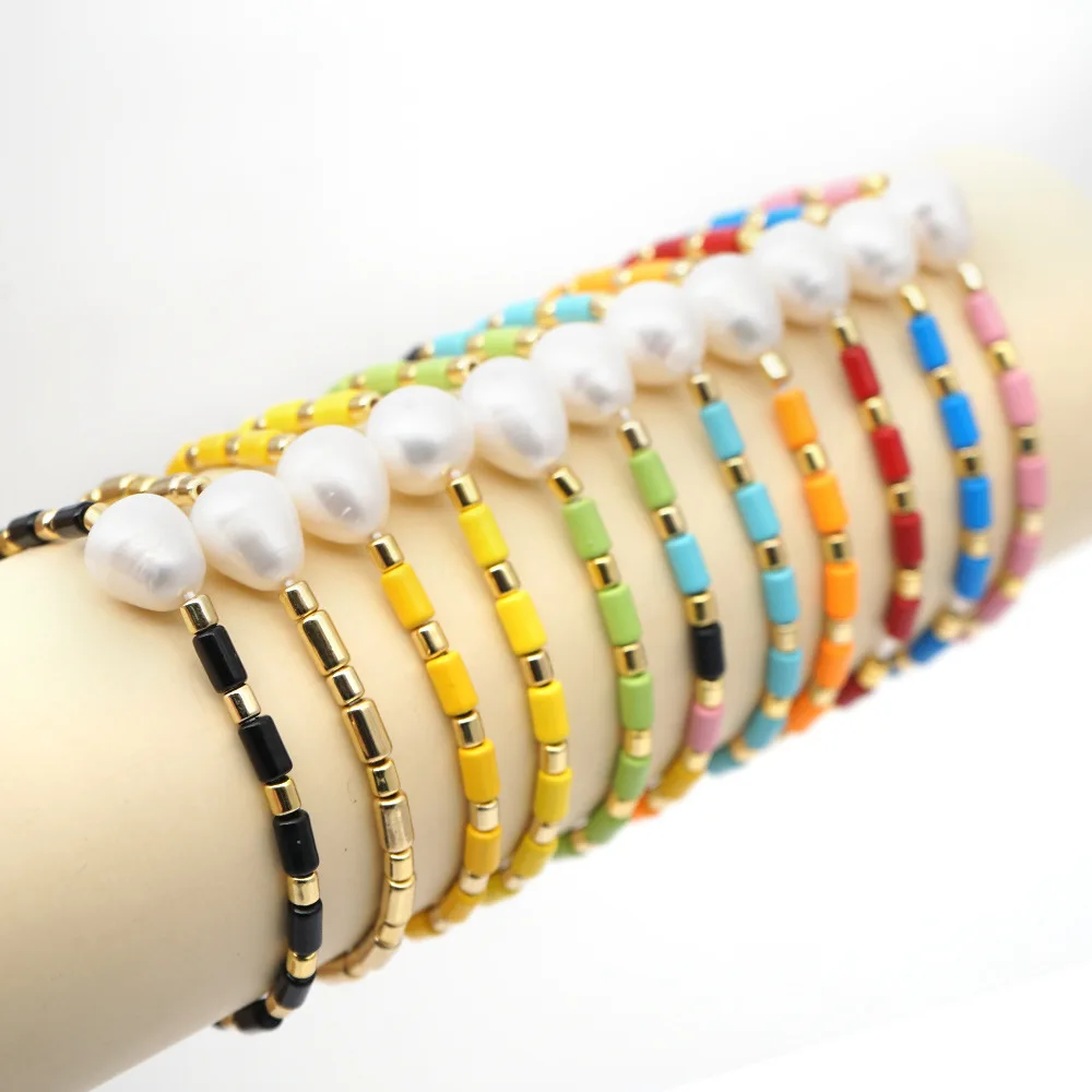 

Amazon Trendy Freshwater Pearl Rope Bracelet Colorful Barrel Beads Bracelet Jewelry, As picture